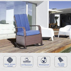 Wicker Rocking Chair, Patio Recliner with Adjustment Backrest, Lounge Chair with Adjustable Footrest and Cushions