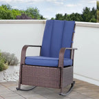 Wicker Rocking Chair, Patio Recliner with Adjustment Backrest, Lounge Chair with Adjustable Footrest and Cushions
