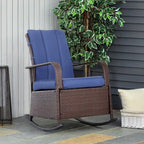 Wicker Rocking Chair, Patio Recliner with Adjustment Backrest, Lounge Chair with Adjustable Footrest and Cushions
