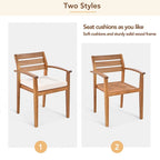 7-Pieces Outdoor Wood Dining Set with Removable Cushions and Bench