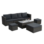 7 PCS Set Wicker Seasonal PE Wicker Sofa with Lounger Sofa