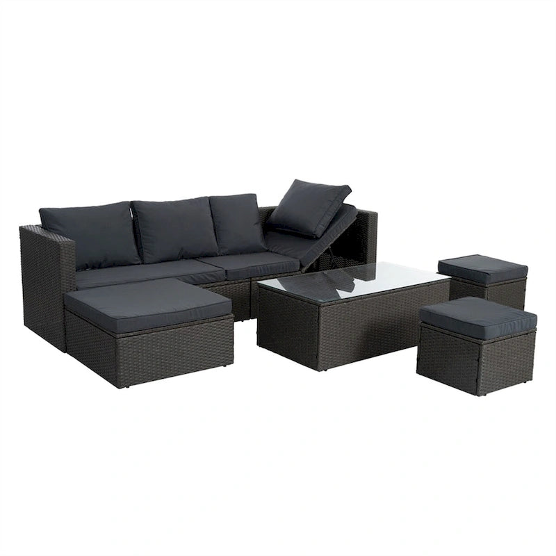 7 PCS Set Wicker Seasonal PE Wicker Sofa with Lounger Sofa