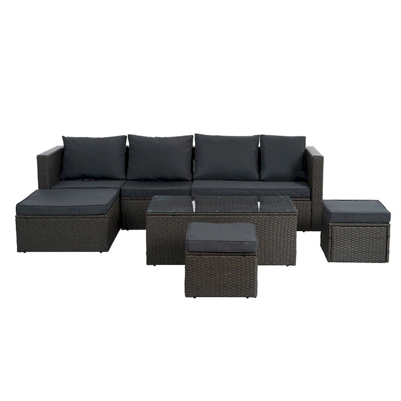 7 PCS Set Wicker Seasonal PE Wicker Sofa with Lounger Sofa