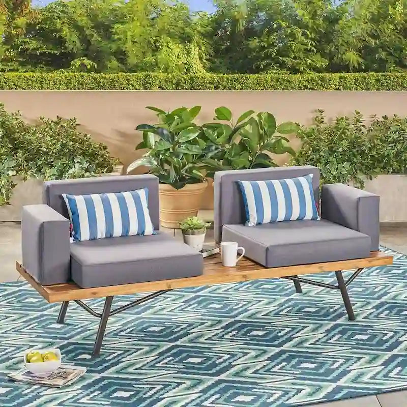 Outdoor Industrial Loveseat with Coffee Table Patio Furniture Set of 2 by Christopher Knight Home
