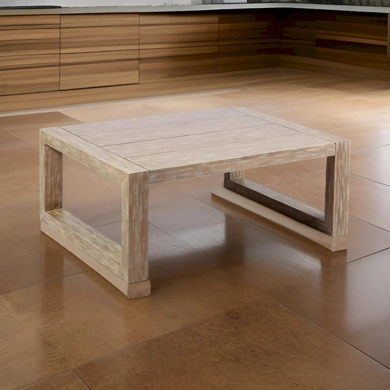 Wooden Outdoor Coffee Table with Plank Design Top, Gray