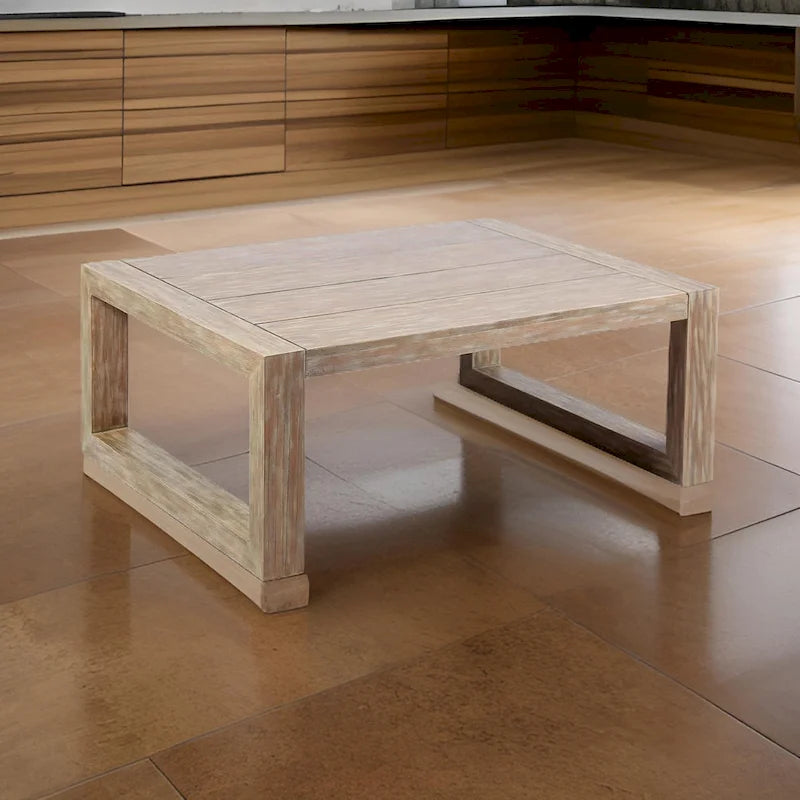 Wooden Outdoor Coffee Table with Plank Design Top, Gray