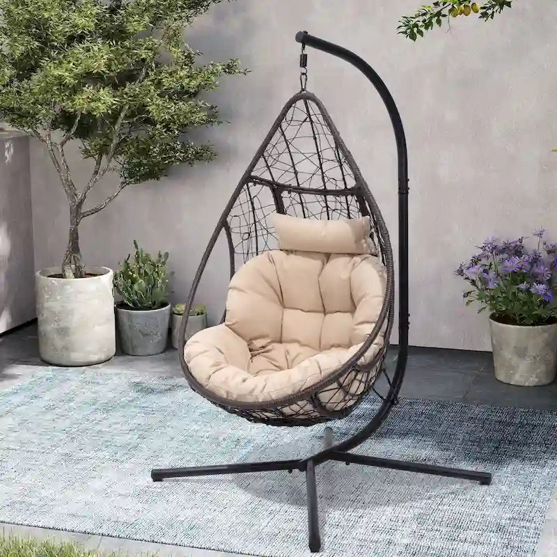 Outdoor Indoor Wicker Hanging Egg Chair Swing Hammock Basket Chair with Stand