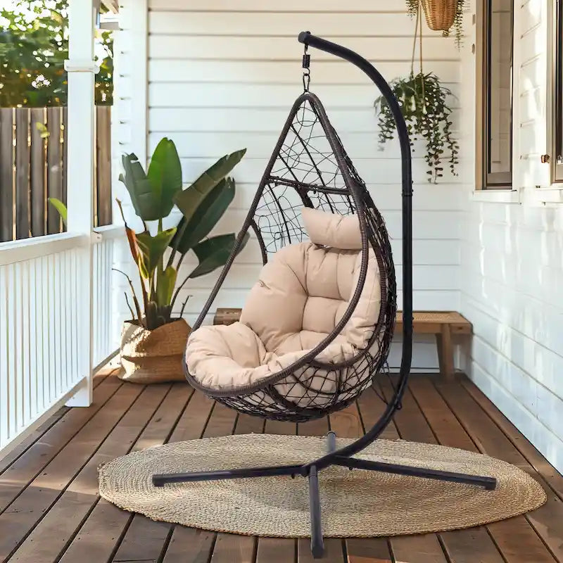 Outdoor Indoor Wicker Hanging Egg Chair Swing Hammock Basket Chair with Stand