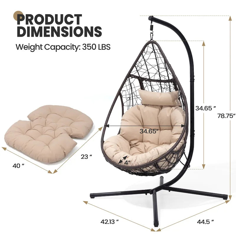 Outdoor Indoor Wicker Hanging Egg Chair Swing Hammock Basket Chair with Stand