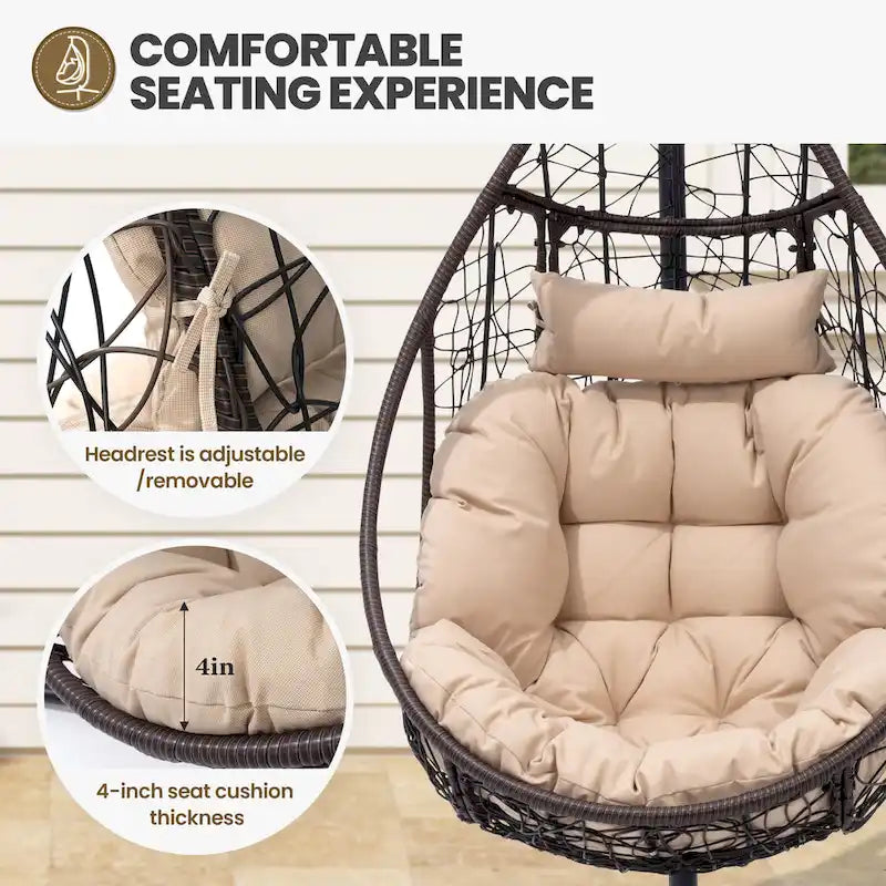Outdoor Indoor Wicker Hanging Egg Chair Swing Hammock Basket Chair with Stand