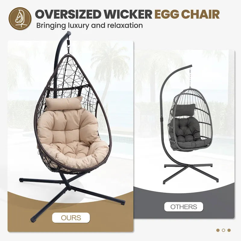 Outdoor Indoor Wicker Hanging Egg Chair Swing Hammock Basket Chair with Stand