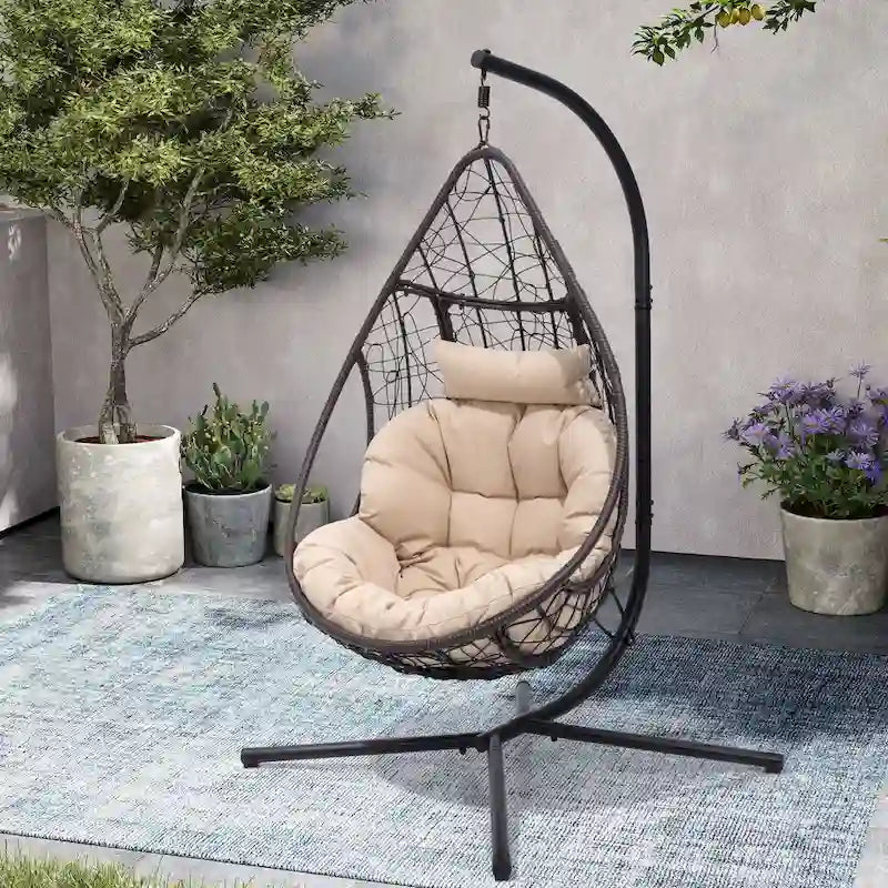 Outdoor Indoor Wicker Hanging Egg Chair Swing Hammock Basket Chair with Stand
