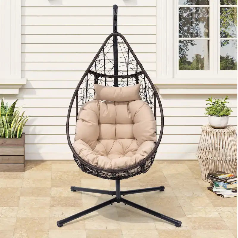 Outdoor Indoor Wicker Hanging Egg Chair Swing Hammock Basket Chair with Stand