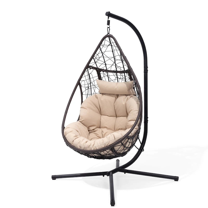 Outdoor Indoor Wicker Hanging Egg Chair Swing Hammock Basket Chair with Stand