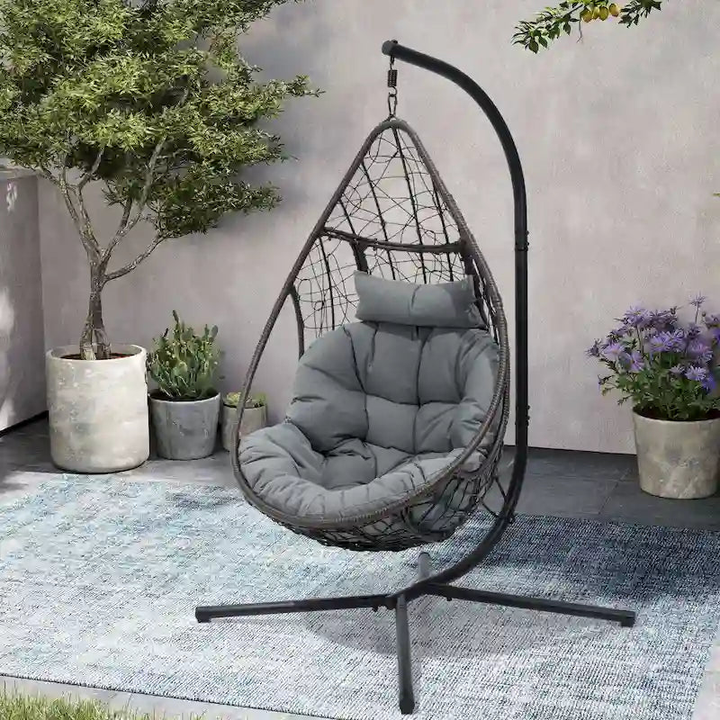 Outdoor Indoor Wicker Hanging Egg Chair Swing Hammock Basket Chair with Stand
