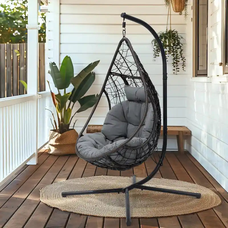 Outdoor Indoor Wicker Hanging Egg Chair Swing Hammock Basket Chair with Stand