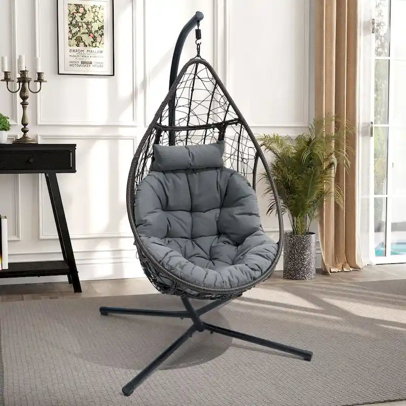 Outdoor Indoor Wicker Hanging Egg Chair Swing Hammock Basket Chair with Stand