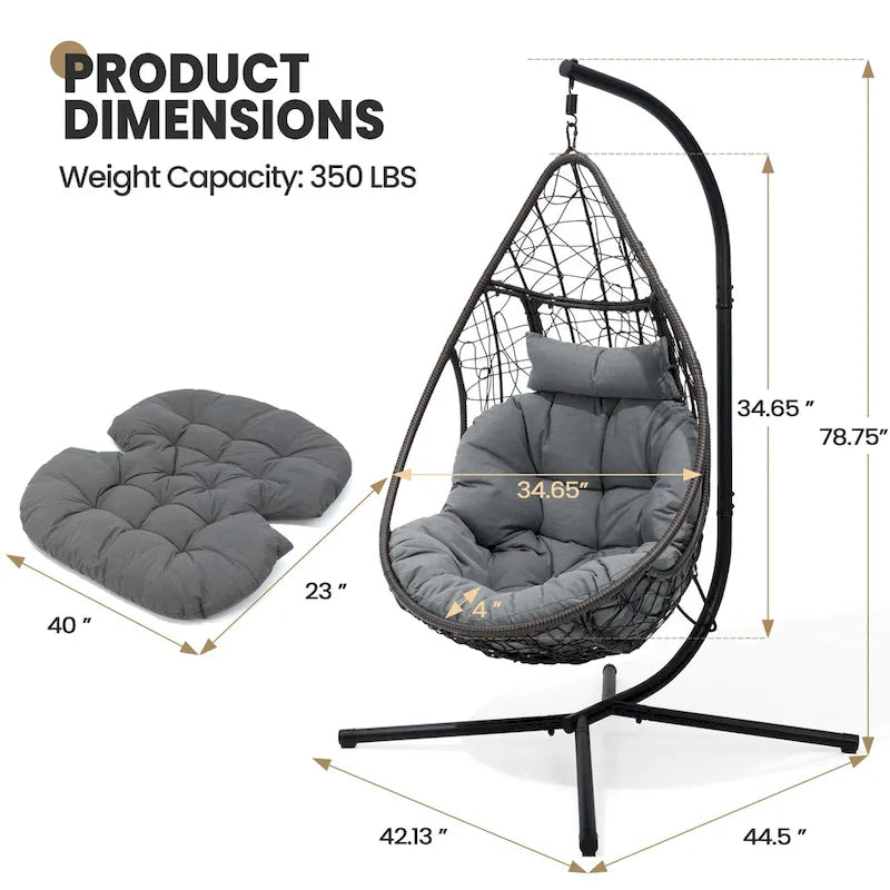 Outdoor Indoor Wicker Hanging Egg Chair Swing Hammock Basket Chair with Stand