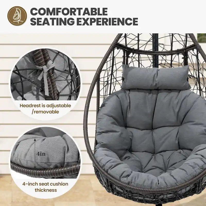 Outdoor Indoor Wicker Hanging Egg Chair Swing Hammock Basket Chair with Stand
