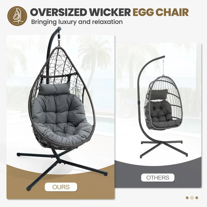 Outdoor Indoor Wicker Hanging Egg Chair Swing Hammock Basket Chair with Stand