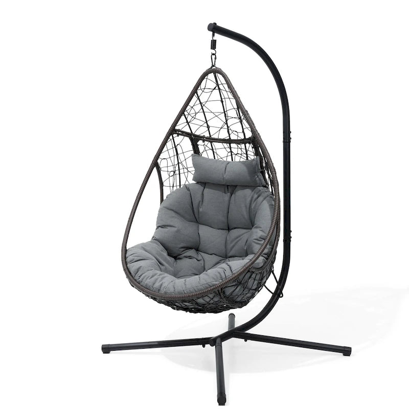 Outdoor Indoor Wicker Hanging Egg Chair Swing Hammock Basket Chair with Stand