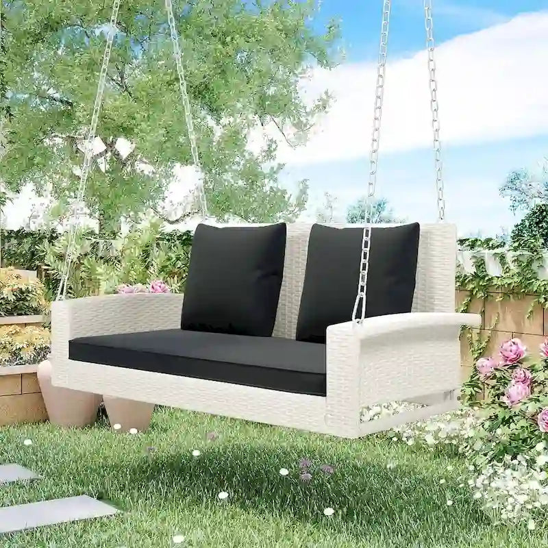 50     W Outdoor Patio 2-Person Wicker Porch Swing