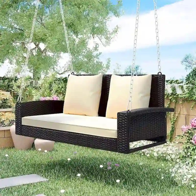 50     W Outdoor Patio 2-Person Wicker Porch Swing