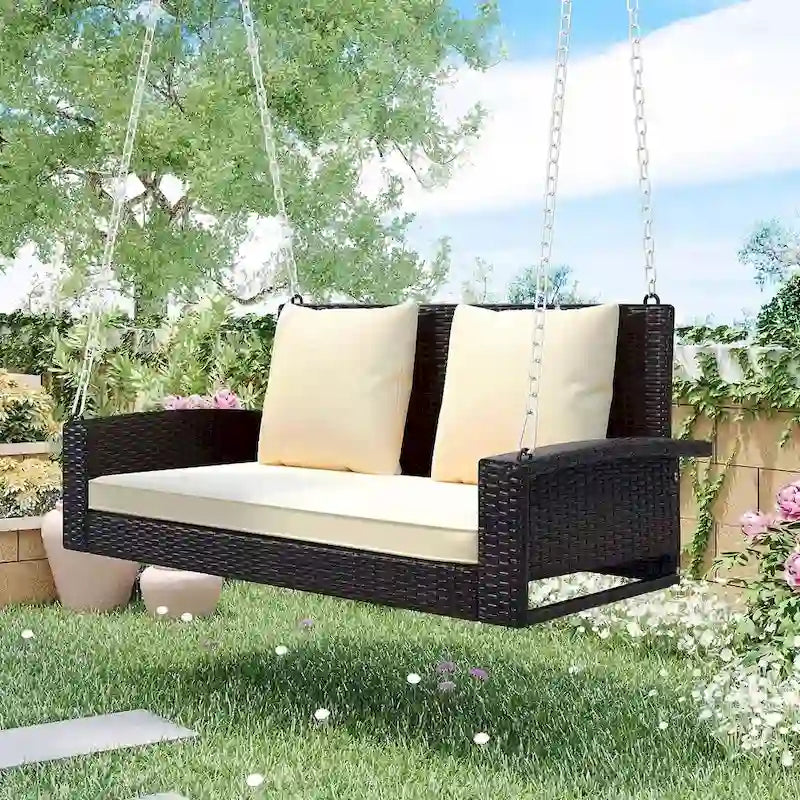 50     W Outdoor Patio 2-Person Wicker Porch Swing
