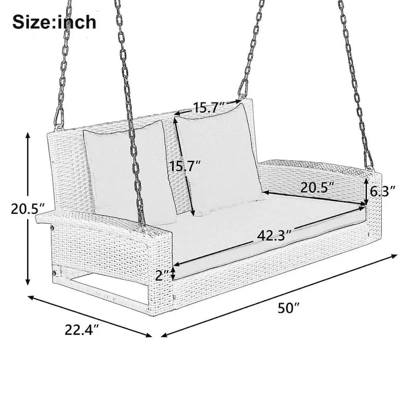 50     W Outdoor Patio 2-Person Wicker Porch Swing