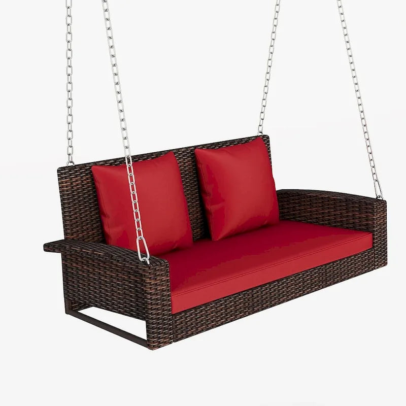 50     W Outdoor Patio 2-Person Wicker Porch Swing