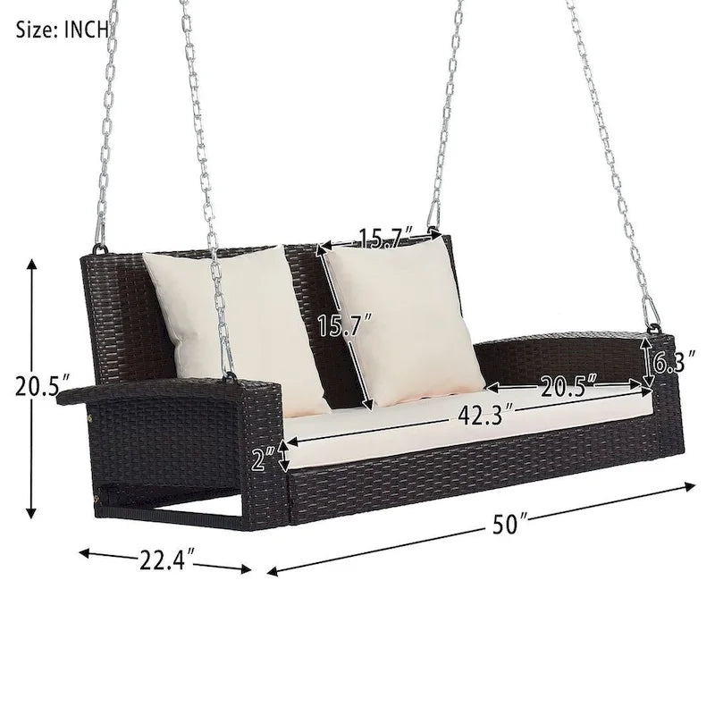 50     W Outdoor Patio 2-Person Wicker Porch Swing