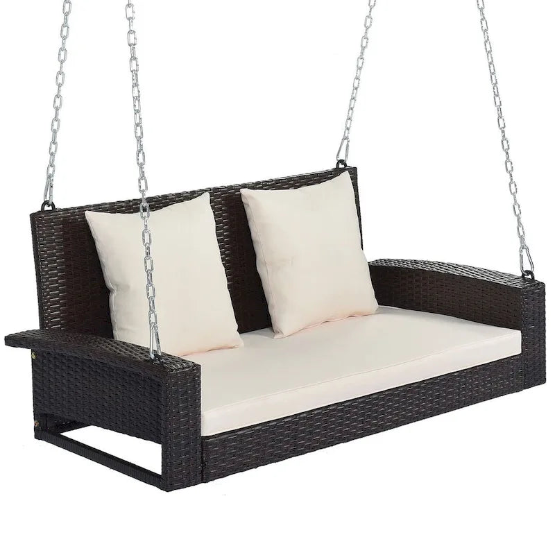 50     W Outdoor Patio 2-Person Wicker Porch Swing