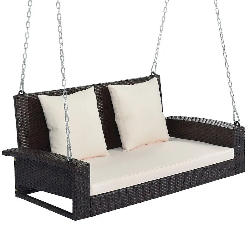 50     W Outdoor Patio 2-Person Wicker Porch Swing