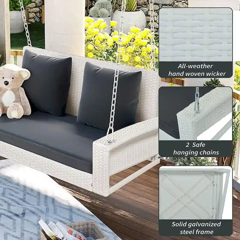 50     W Outdoor Patio 2-Person Wicker Porch Swing