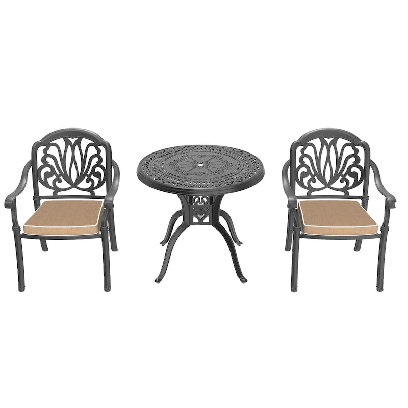 3/5-Piece Cast Aluminum Outdoor Dining Set with 31.5 in. Round Table and Random Color Seat Cushions