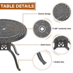 3/5-Piece Cast Aluminum Outdoor Dining Set with 31.5 in. Round Table and Random Color Seat Cushions