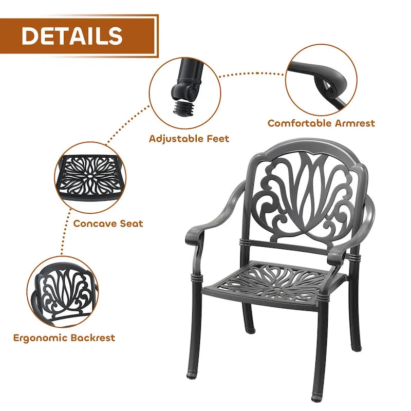 3/5-Piece Cast Aluminum Outdoor Dining Set with 31.5 in. Round Table and Random Color Seat Cushions