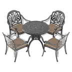 3/5-Piece Cast Aluminum Outdoor Dining Set with 31.5 in. Round Table and Random Color Seat Cushions