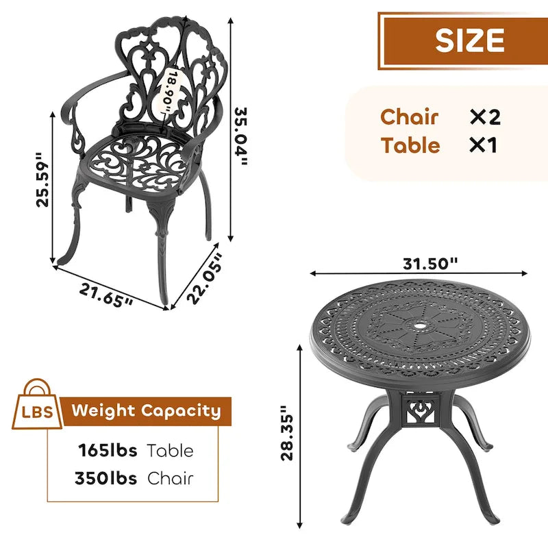 3/5-Piece Cast Aluminum Outdoor Dining Set with 31.5 in. Round Table and Random Color Seat Cushions