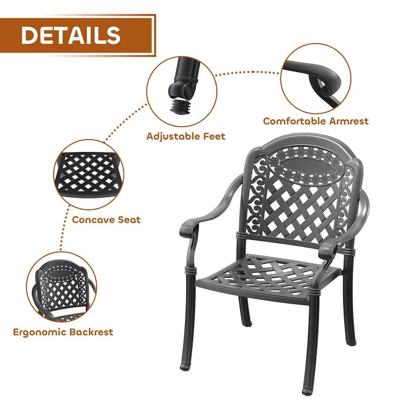 3/5-Piece Cast Aluminum Outdoor Dining Set with 31.5 in. Round Table and Random Color Seat Cushions