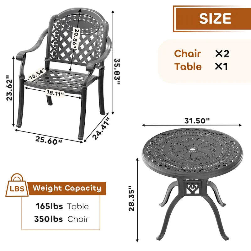 3/5-Piece Cast Aluminum Outdoor Dining Set with 31.5 in. Round Table and Random Color Seat Cushions