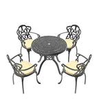 3/5-Piece Cast Aluminum Outdoor Dining Set with 31.5 in. Round Table and Random Color Seat Cushions