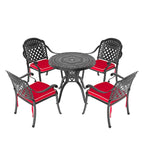 3/5-Piece Cast Aluminum Outdoor Dining Set with 31.5 in. Round Table and Random Color Seat Cushions