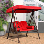 PURPLE LEAF Terra Red Deluxe Outdoor Patio Porch Swing with Weather Resistant Steel Frame, Cushions and Pillow Included
