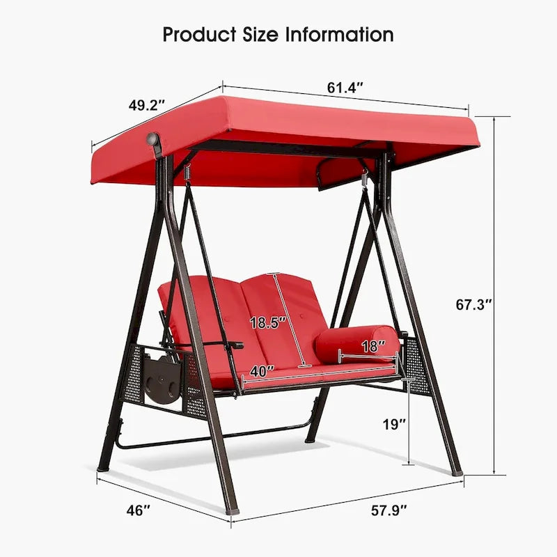 PURPLE LEAF Terra Red Deluxe Outdoor Patio Porch Swing with Weather Resistant Steel Frame, Cushions and Pillow Included