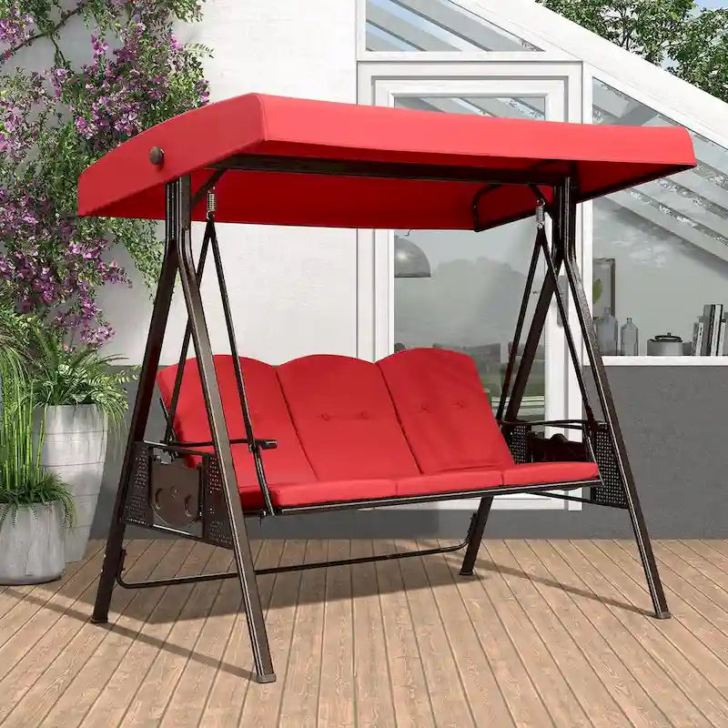 PURPLE LEAF Terra Red Deluxe Outdoor Patio Porch Swing with Weather Resistant Steel Frame, Cushions and Pillow Included