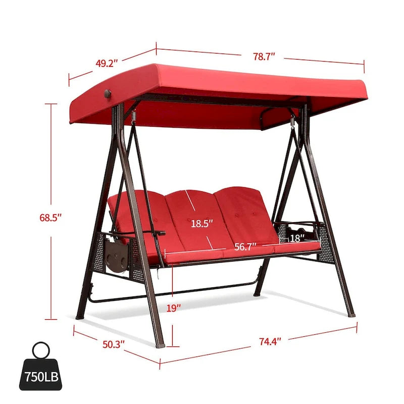 PURPLE LEAF Terra Red Deluxe Outdoor Patio Porch Swing with Weather Resistant Steel Frame, Cushions and Pillow Included
