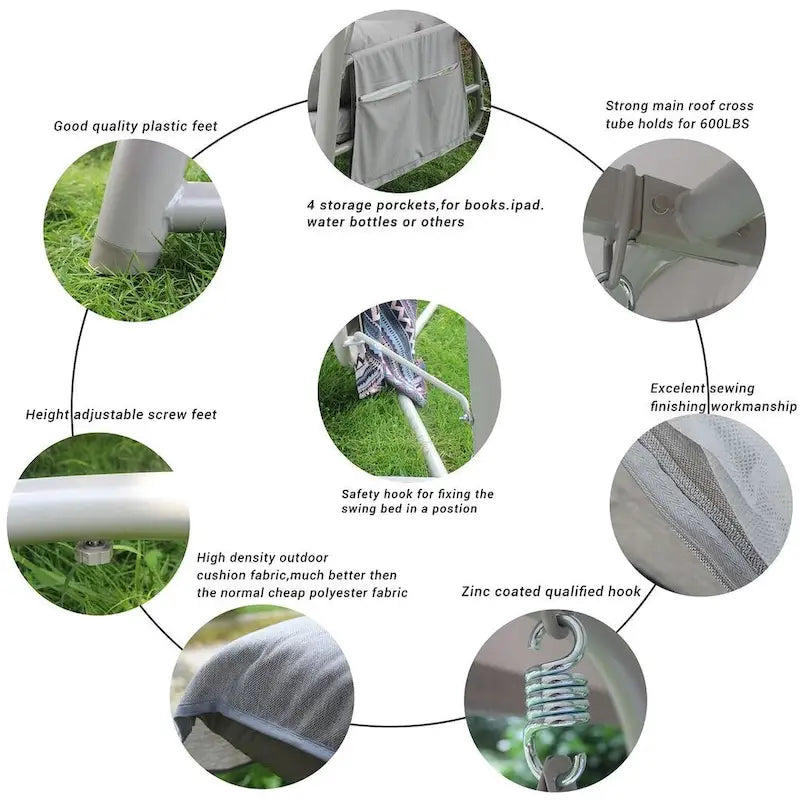 Outdoor Adjustable Metal Swing Chair Swing Bed Hanging Glider Porch Bench for Garden