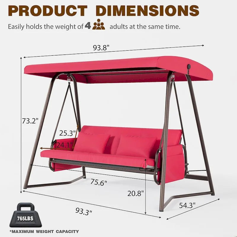 Outdoor Adjustable Metal Swing Chair Swing Bed Hanging Glider Porch Bench for Garden