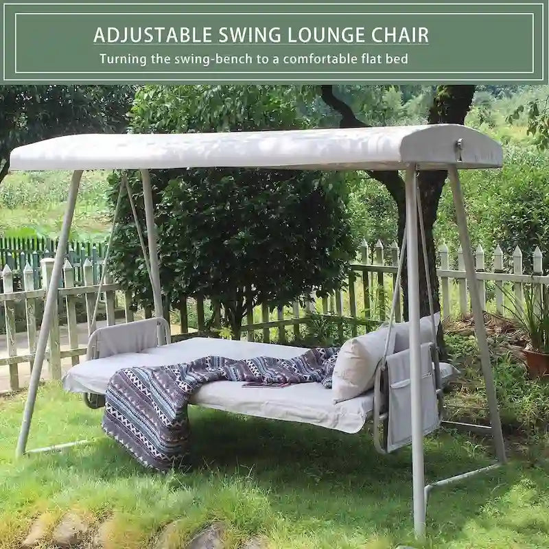 Outdoor Adjustable Metal Swing Chair Swing Bed Hanging Glider Porch Bench for Garden